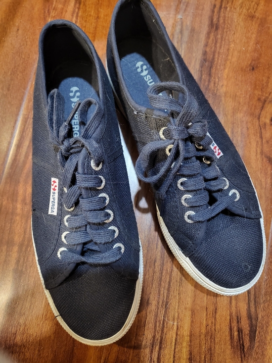 Superga Shoes - Superga Navy Canvas Low-Top Lace-Up Sneakers